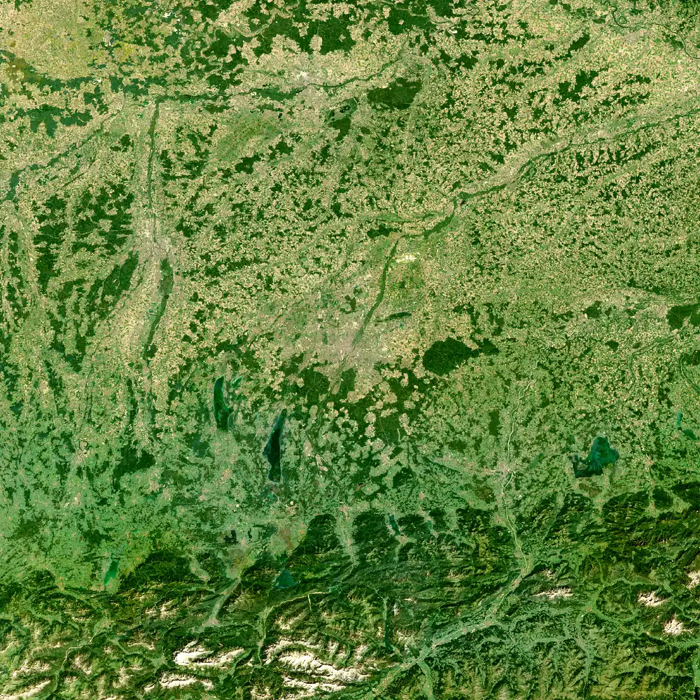Satellitenbild von München und Umland im Umkreis von 80 Kilometern